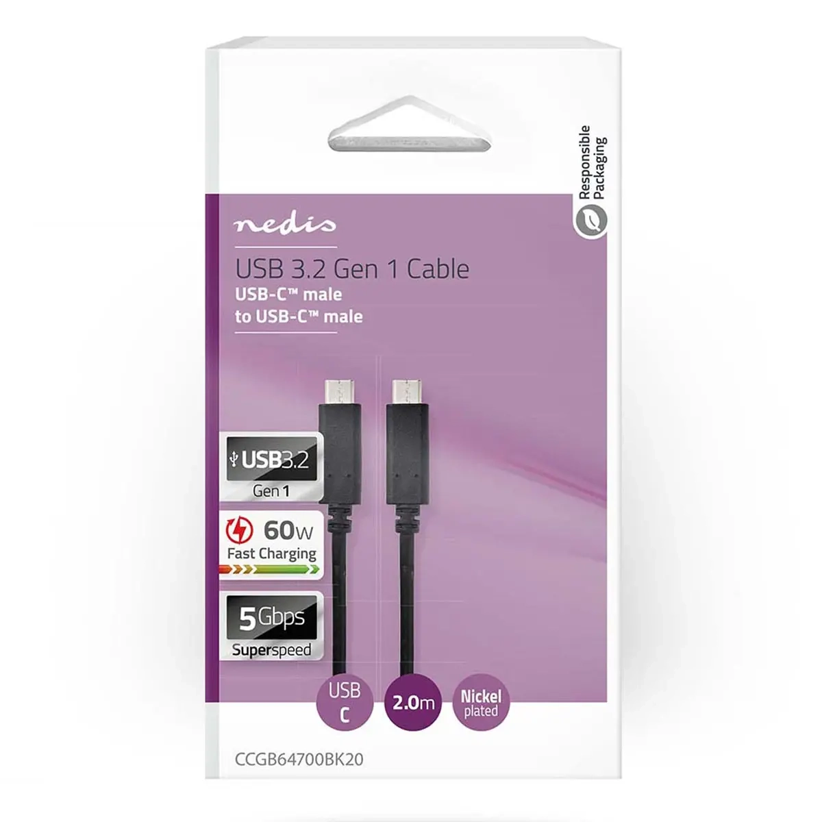 USB-kabel USB 3.2 Gen 1 2m - C- och micro-USB kablar - 5412810401192 - 2