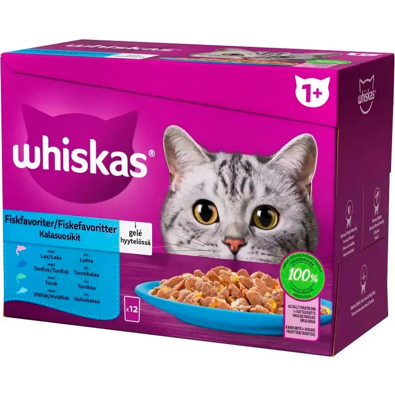 Whiskas 1+ 12x85g Fiskefavoritter i gelé - Vådt kattefoder - 3065890154896 - 0