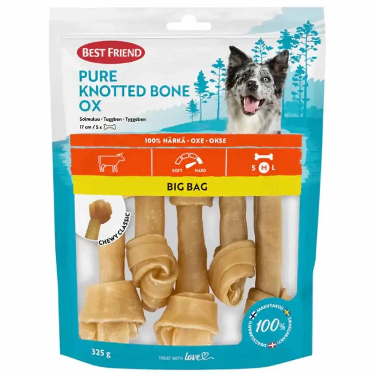 Hundeknogle okse BigBag 17 cm 5 stk 325 g - Hundetyggeknogler, tyggepinde og tyggeruller - 5700551173295 - 0