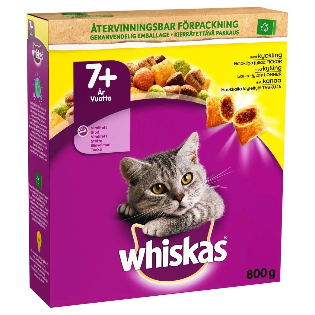 Whiskas kattmat 7+ år kyckling 800g - Torrfoder för katter - 5900951294112 - 0