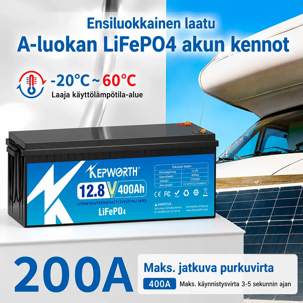 Kepworth LiFePO4-batteri 12V 400Ah Bluetooth - LiFePO4-batterier - 6438471351101 - 5