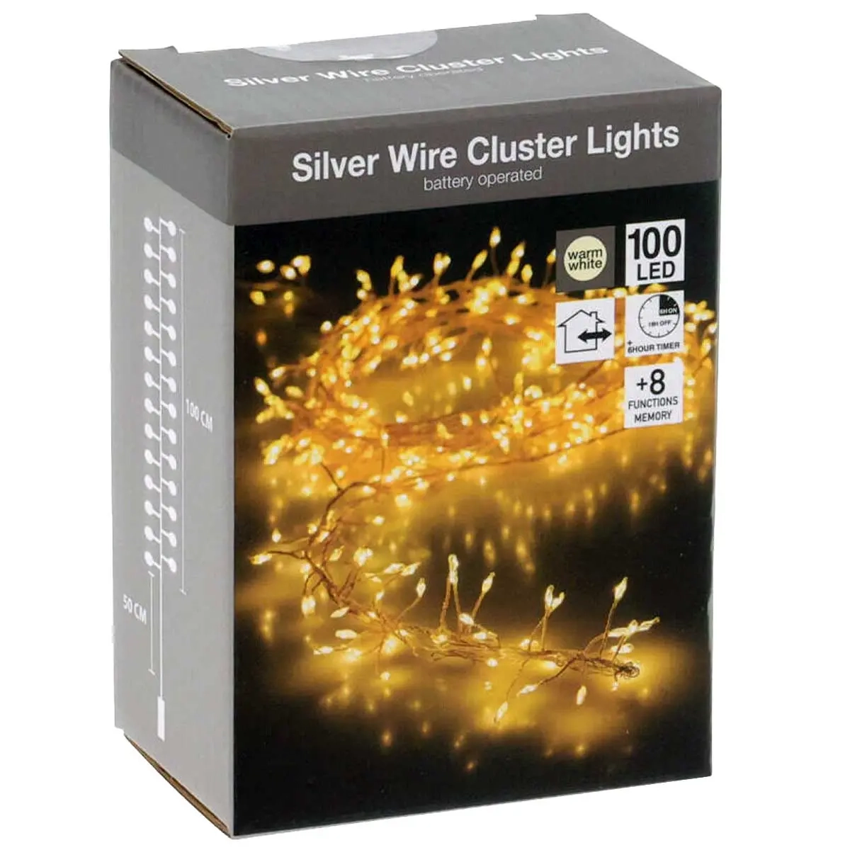 Lyskæde Cluster 100 LED IP44 varmt lys - Batteri lys - 8721037202848 - 0