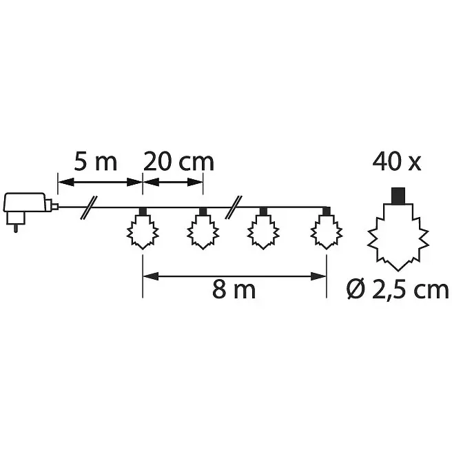 Airam Snefnug lyskæde 8m 40led farverig - Lyssæt og lysbånd - 6435200297952 - 2