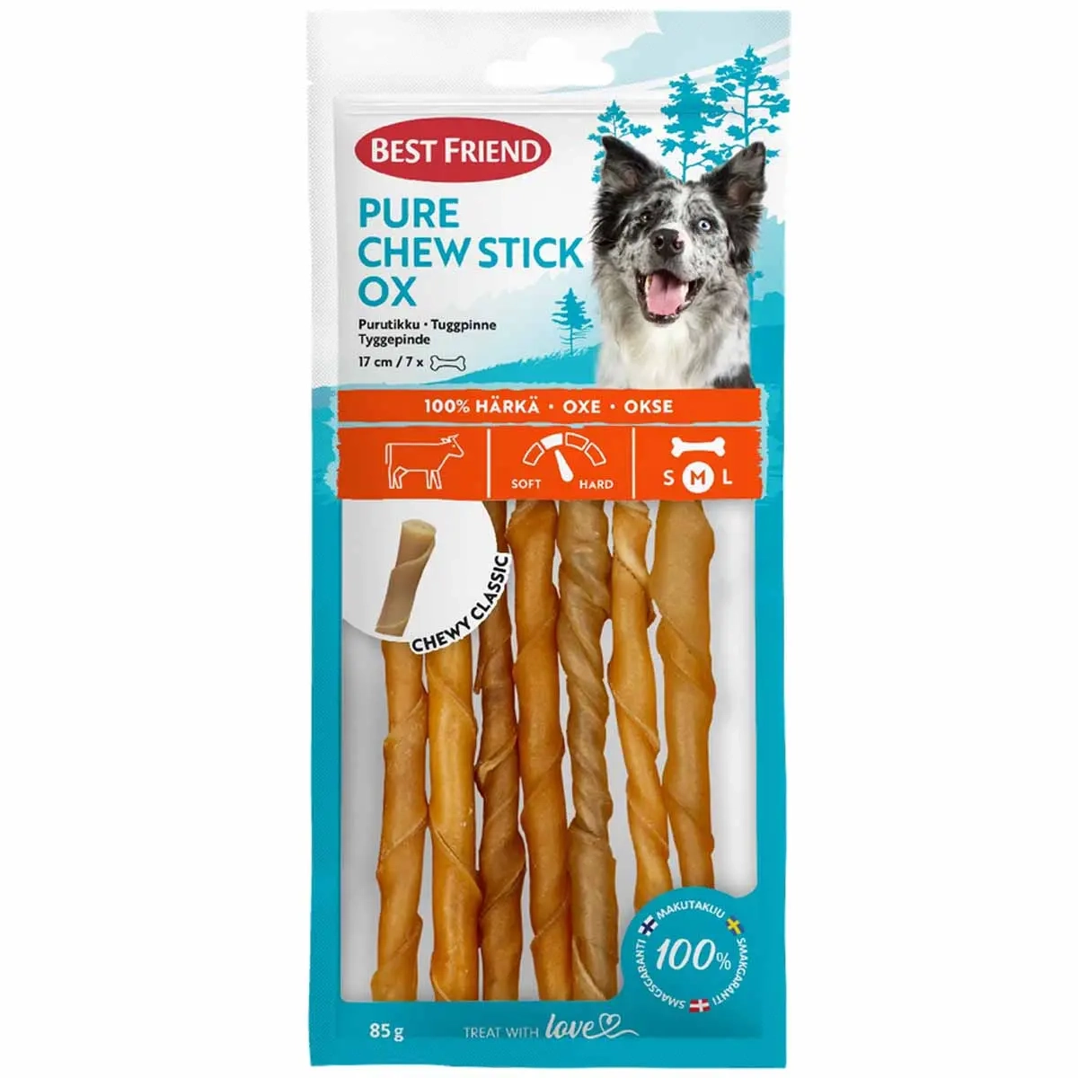 Hundetyggepind okse 17 cm 7 stk 85 g - Hundetyggeknogler, tyggepinde og tyggeruller - 5700551173202 - 0