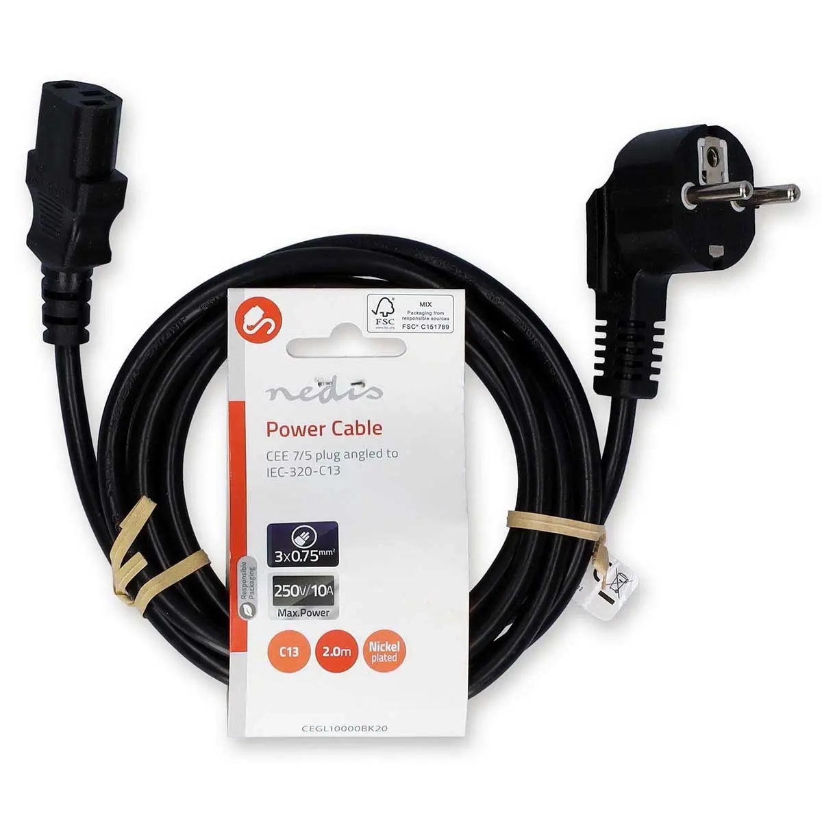 Strömkabel IEC320-C13 vinklad 2m - Universal datorkablar - 5412810424924 - 1