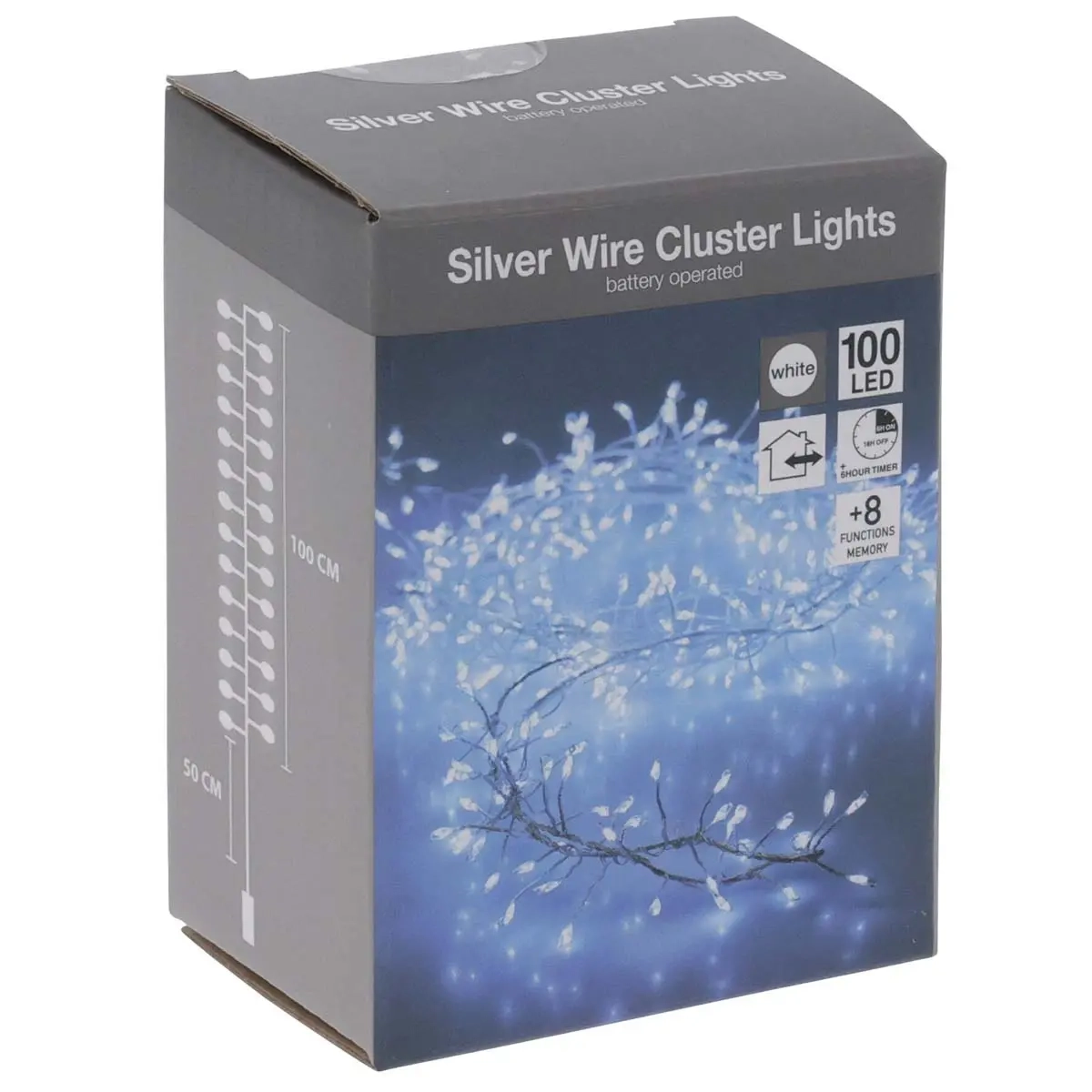 Lyskæde Cluster 100 LED hvid IP44 - Batteri lys - 8721037202817 - 0