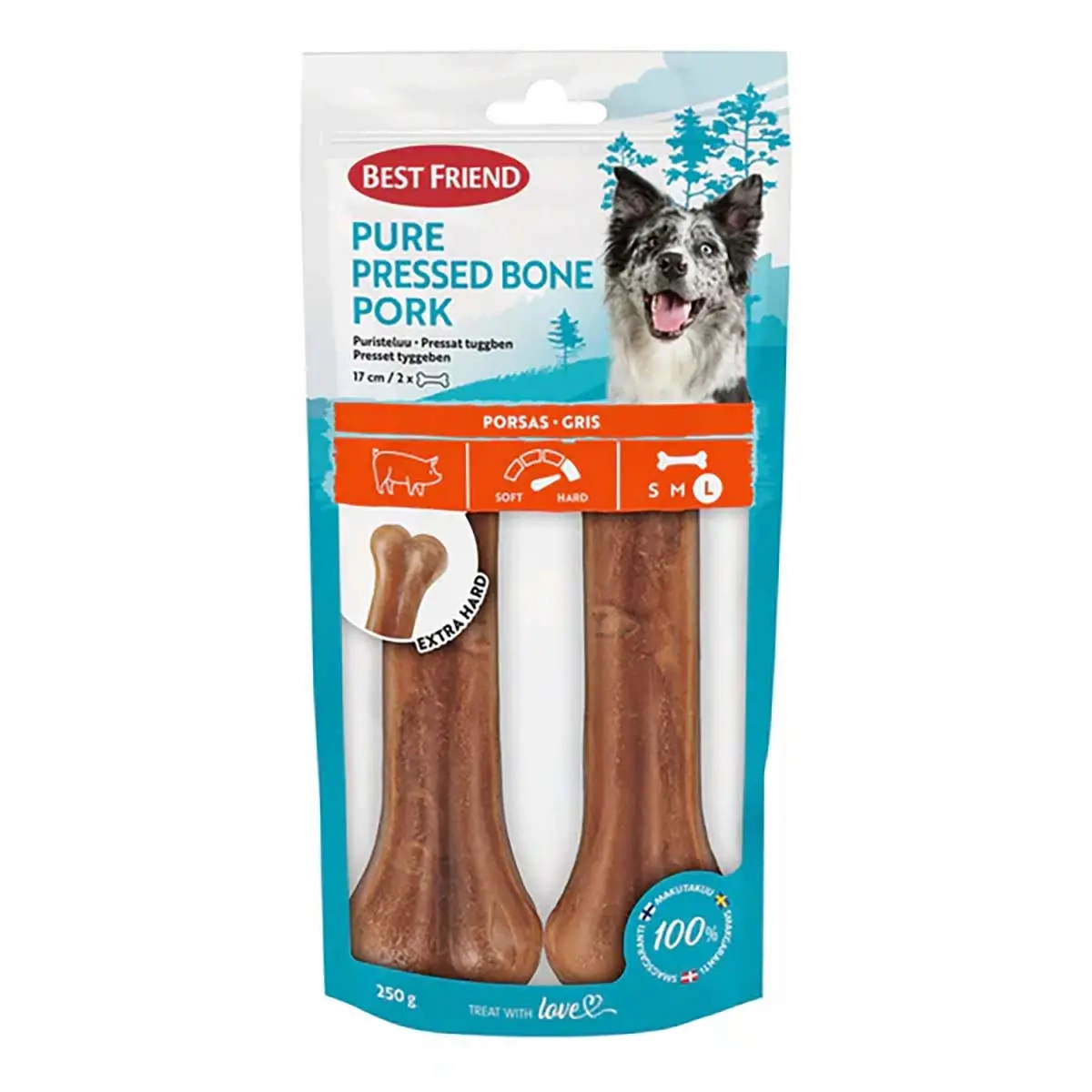Best Friend Pure Knoglepres gris 17 cm - Hundetyggeknogler, tyggepinde og tyggeruller - 5700551173325 - 0