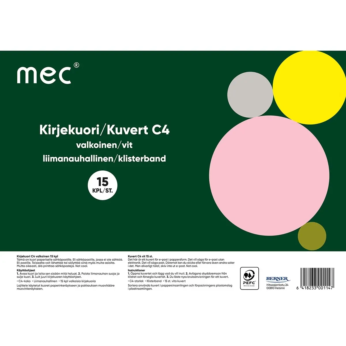 Kuvert hvid C4 15 stk. - Hæfter, bøger og papir - 6418233001147 - 0