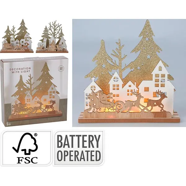 Julby trä 19 cm sortiment - Ljusdekorationer för bord - 8721037128513 - 2
