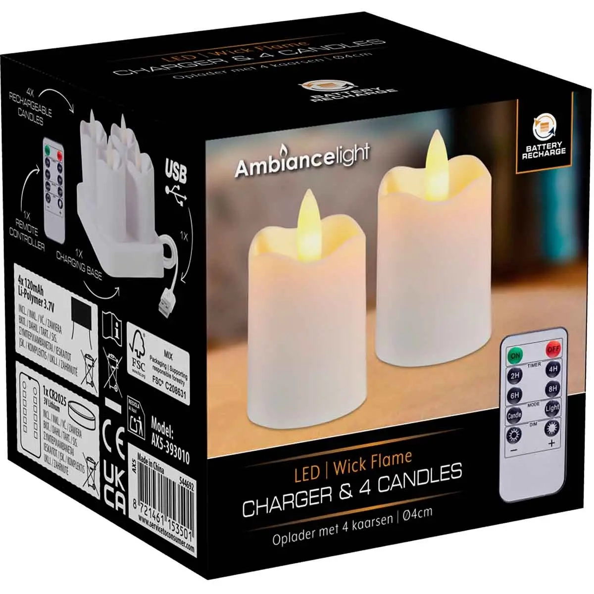 Genopladelige LED-lys 53mm 4 stk -  - 8721461153501 - 1