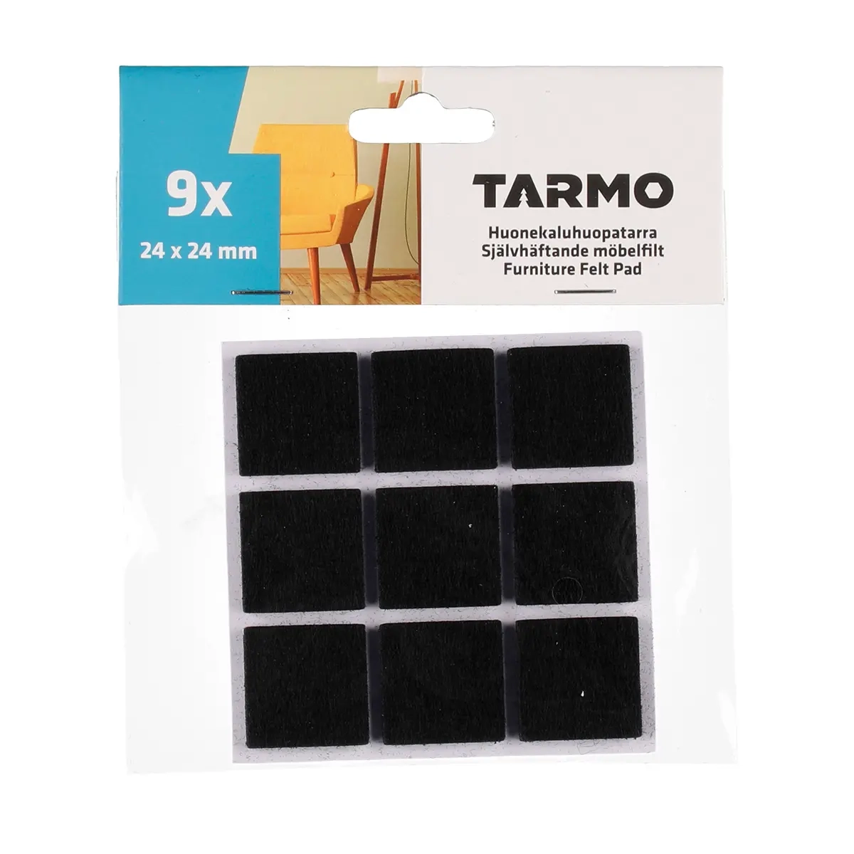 Møbeluld firkantet sort 24x24mm 9stk. - Møbelfødder - 6410413306479 - 0