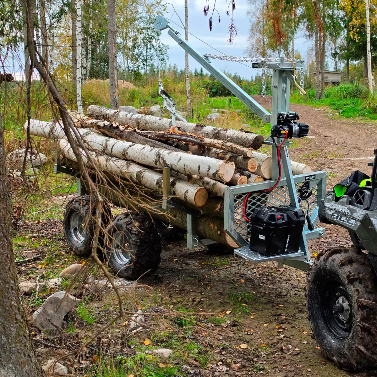 Timmervagn PuffelSolo 1000 kg med kran och vinsch - Släp och timmervagnar för ATV - 6438471355390 - 1