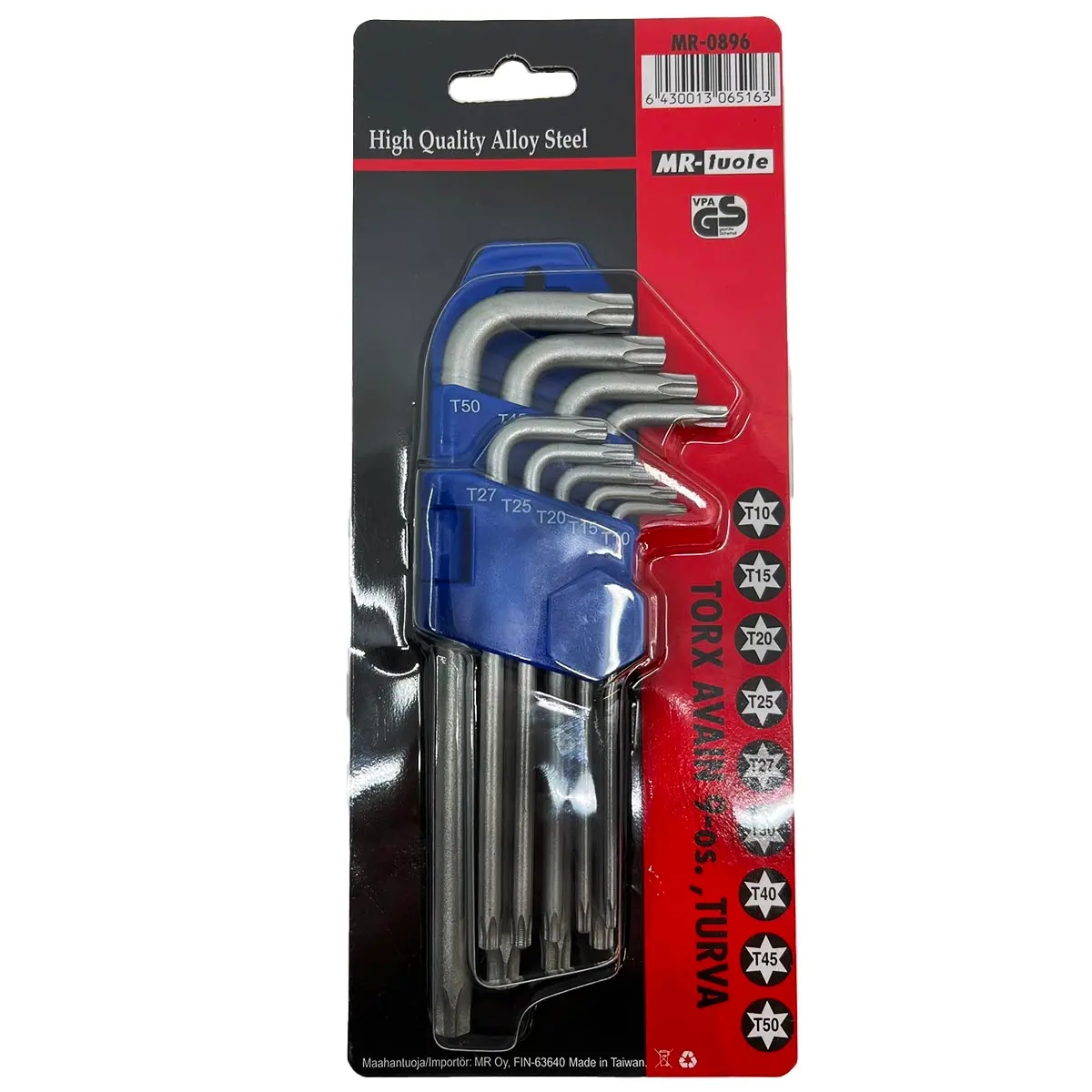 Torx nøglesæt hulstr. 9 dele T10-T50 CR-V - Lister og låsehåndtag - 6430013065163 - 0