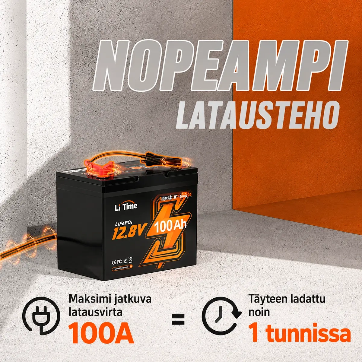 Batteri LifePo4 100Ah 12V mini LiTime smart - LiFePO4-batterier - 6438471353389 - 2