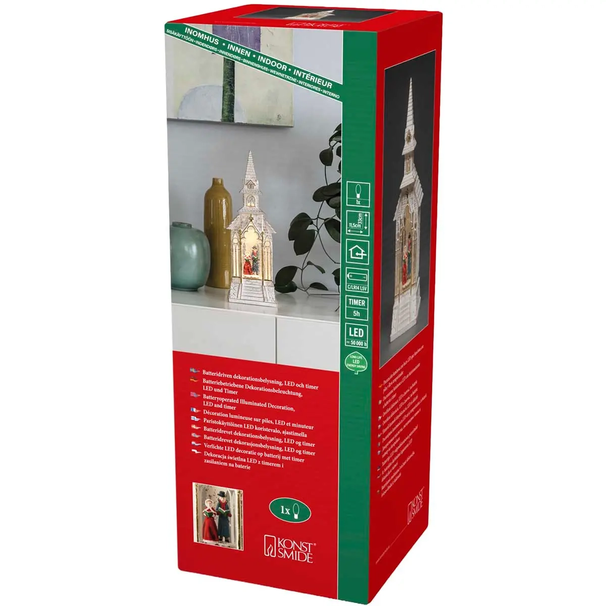 LJUS PRYDNAD JULKYRKA 33cm VIT - Ljusdekorationer för bord - 7318304366207 - 4
