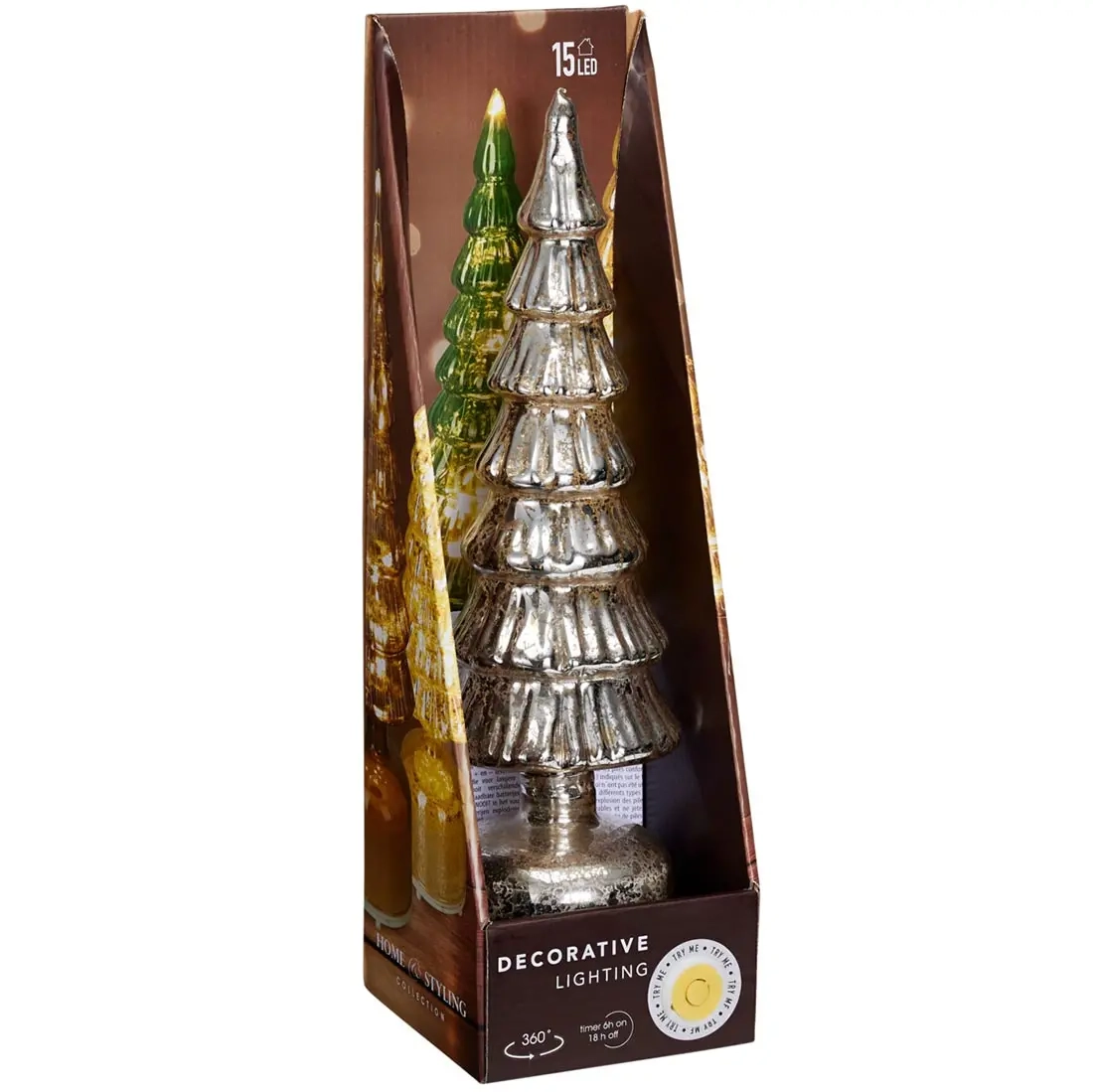Glasgran med LED-ljus 36 cm silver - Bordsdekorationer med belysning - 8721037652711 - 2
