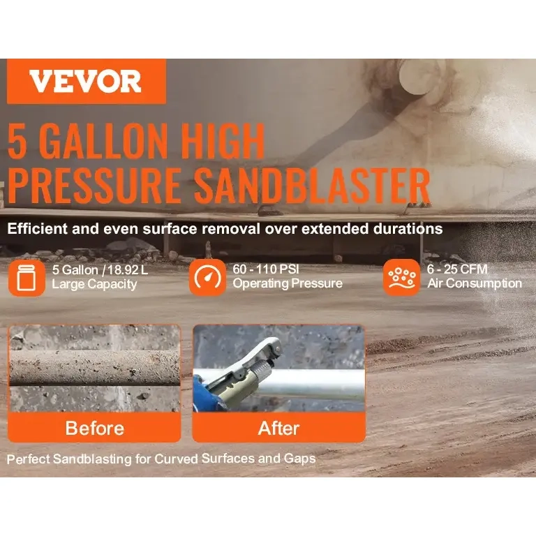 VEVOR tryckbläster 18,9L med 4 munstycken - Sandblästrare och blästringssand - 6438471351965 - 9