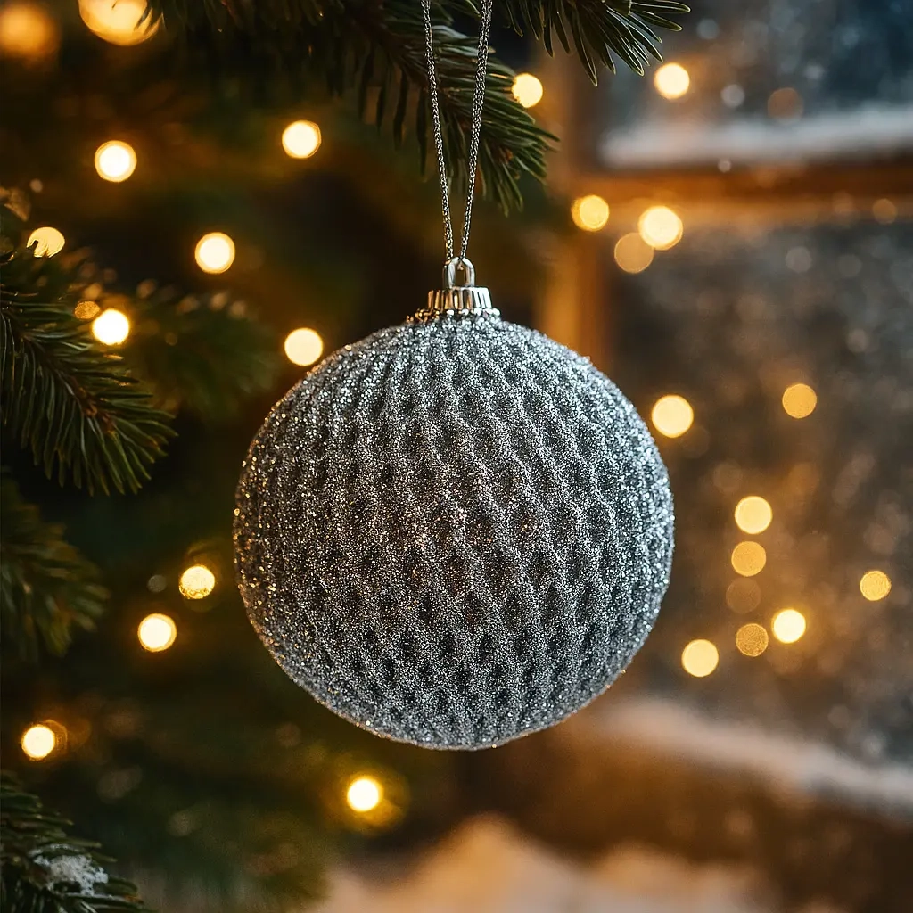 Julgranskula Glitter 8cm silver - Julgransdekorationer - 8719987914751 - 1