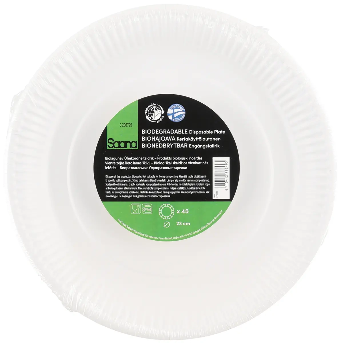 Engangstallerken hvid 23cm 45stk - engangsbestik og servietter - 6410412792495 - 0
