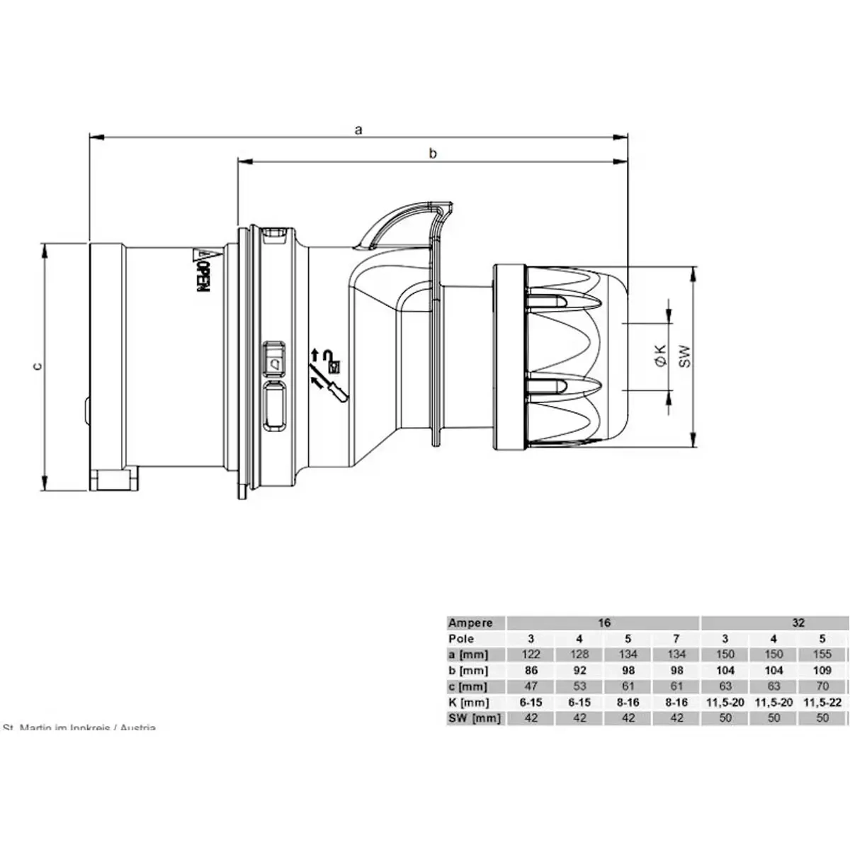 Opal Strømpunktsprop 32A 5-POL IP44 - 400V stikkontakter og stik - 6416013124857 - 1
