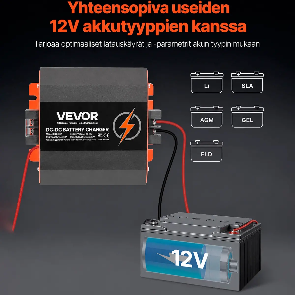 VEVOR DC-DC laddare 12V 30A 375W - LiFePO4-laddare och DC–DC-omvandlare - 6438471351927 - 3