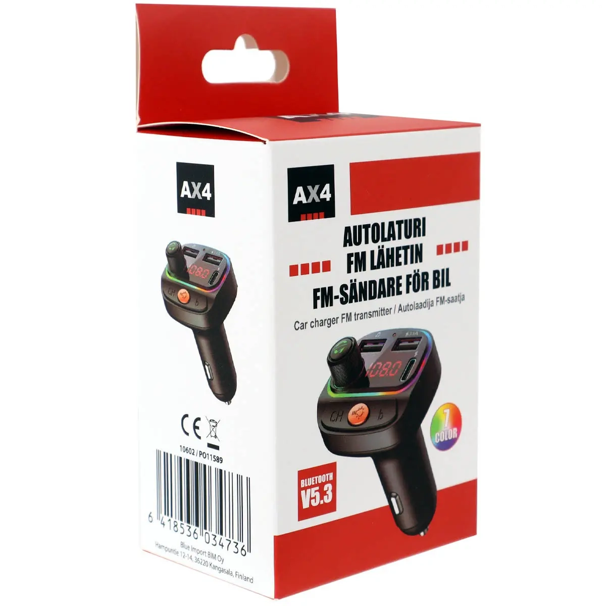 FM-sändare billaddare 2 X USB-A + USB-C - Cigarettändaruttag och laddare - 6418536034736 - 1