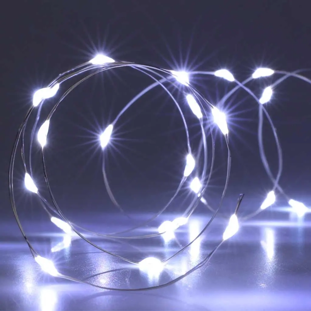 Valgkæde 40 LED sølvtråd hvid 19' - Batteri lys - 8720573662444 - 0