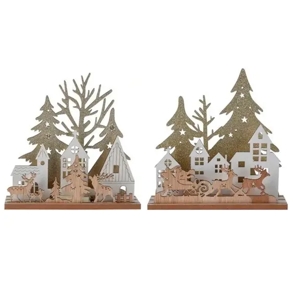 Julby trä 19 cm sortiment - Ljusdekorationer för bord - 8721037128513 - 0