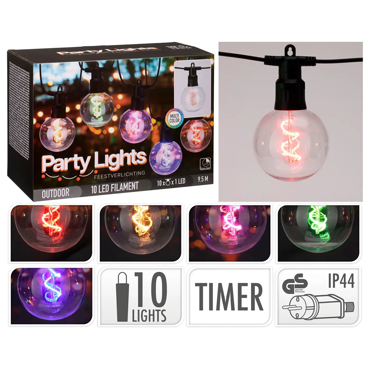 LED-ljusslinga flerfärgad 9,5 m - Ljusslingor utomhus och inomhus - 8721037414272 - 3