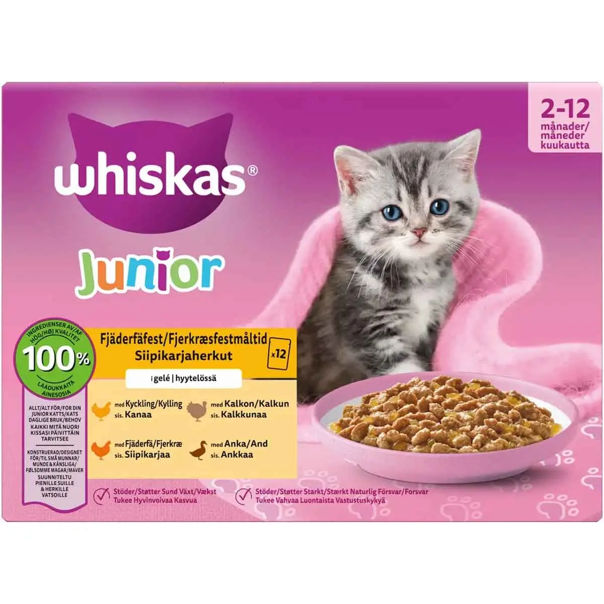 Whiskas Junior Fjäderfä i Gelé 12x85 g - Våtfoder katt - 3065890180857 - 0
