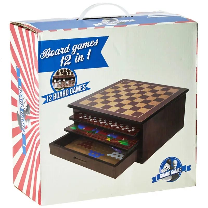 Spelset 12-i-1 i trälåda - Pusselspel och brädspel - 8721461047602 - 1