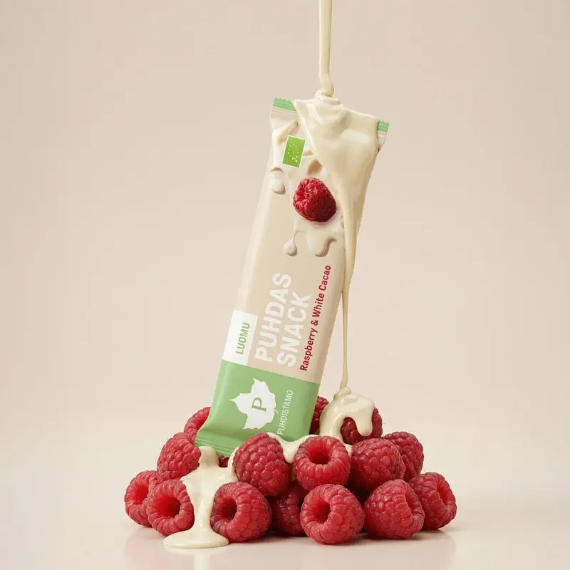 Pureness Puhdas Snack Hallon & Vit Choklad 40 g - Choklad-, lakrits- och proteinbars - 6430039229921 - 1