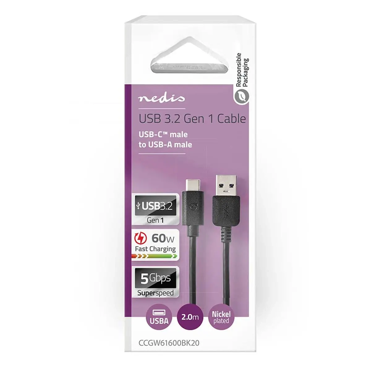USB-kabel USB 3.2 Gen 1 2m - C- och micro-USB kablar - 5412810317752 - 2