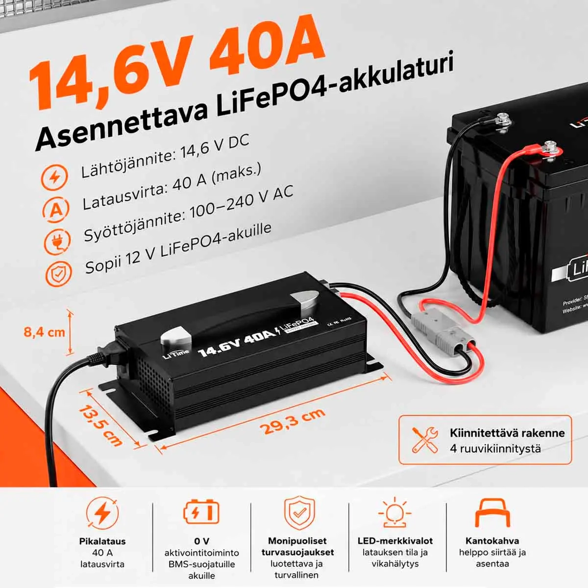 Batterioplader Lifepo4 12V 40A LiTime -  - 6438471346763 - 1