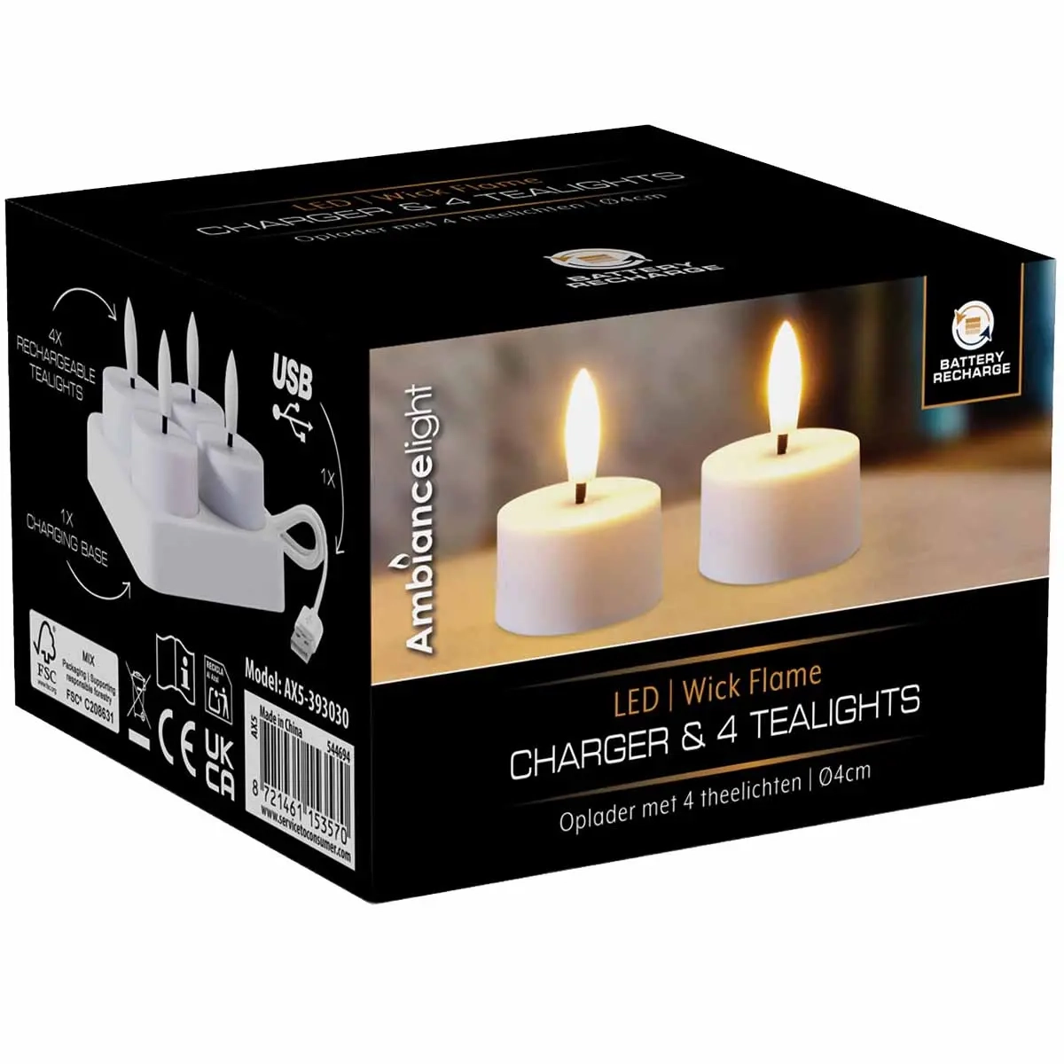 Laddningsbara LED-värmeljus 4-pack - Led-ljus - 8721461153570 - 1