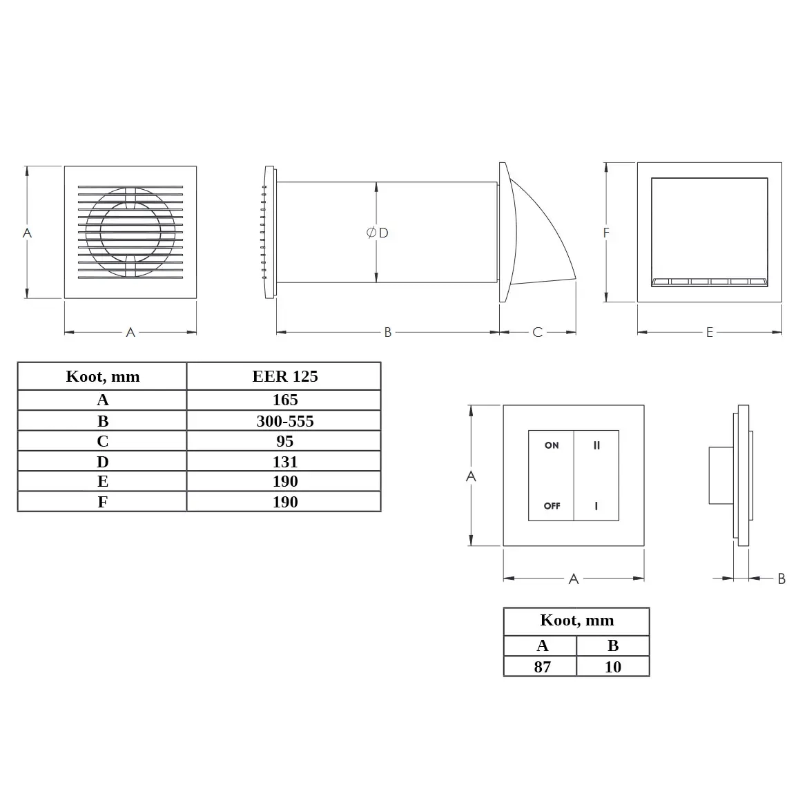 Ventilationsmaskin Air Fresh 125mm sladd + strömbrytare - Frånluftsfläktar - 4750492023815 - 5