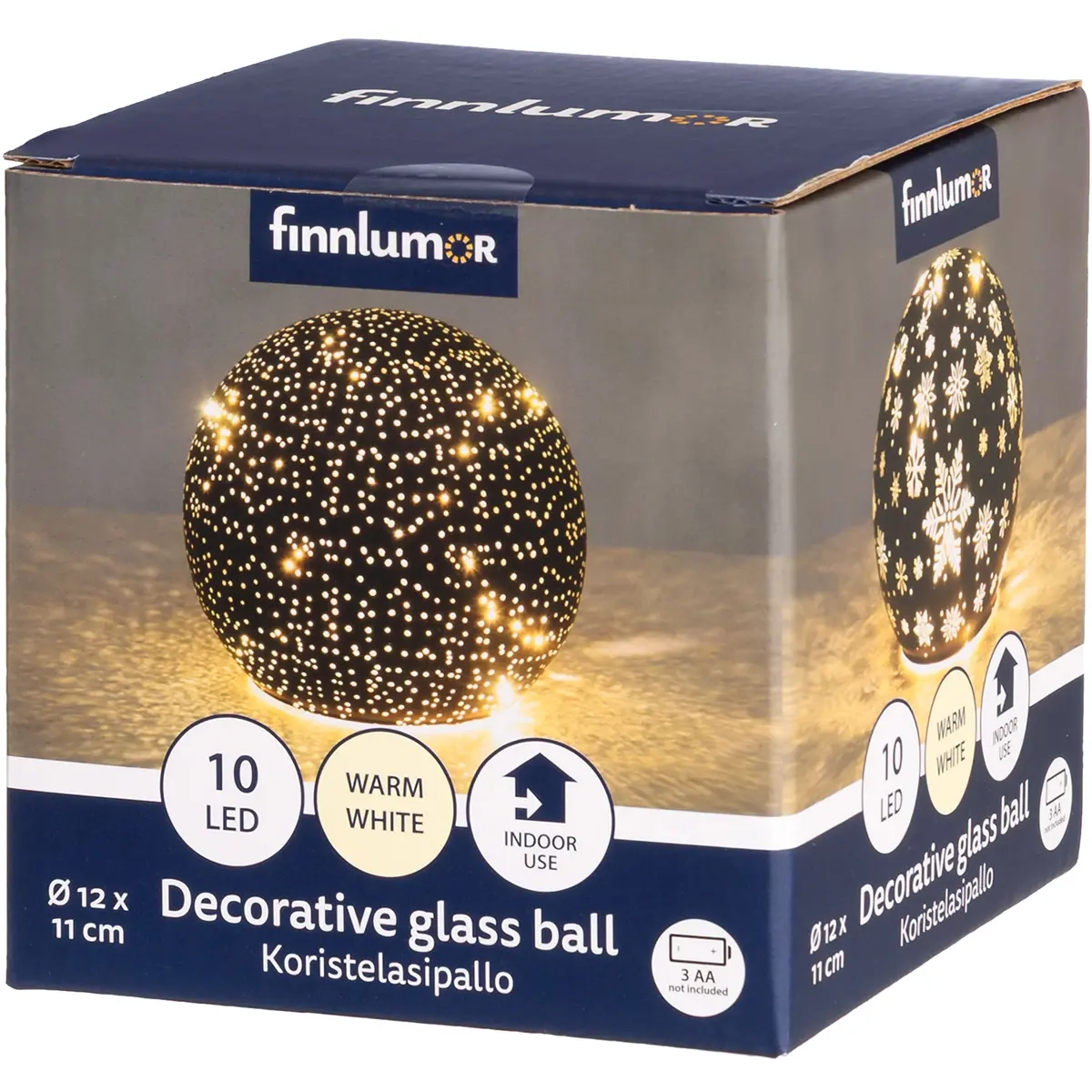 Dekorationsglasbold 3D Snefnug 10 LED 12 cm - Ornamenter - 6410416482798 - 2