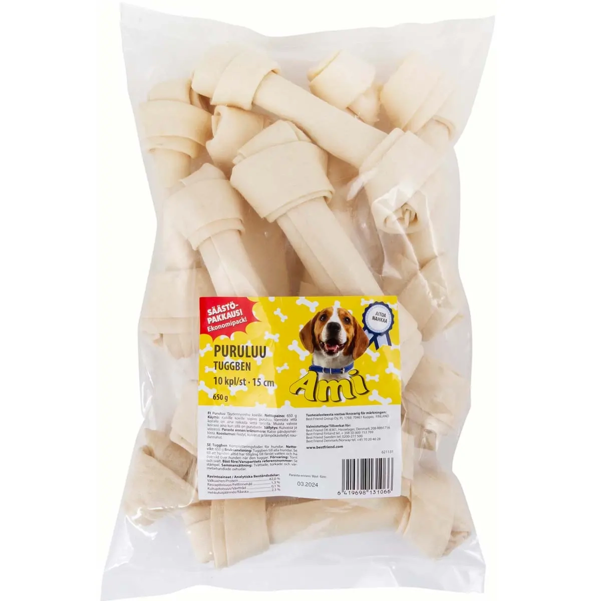 Hundes tyggeben Ami 15 cm 10 stk - Hundetyggeknogler, tyggepinde og tyggeruller - 6419698131066 - 0