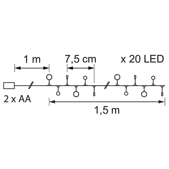 Lyskæde Hallon 20 LED 2,5m Airam - Batteri lys - 6435200306753 - 2
