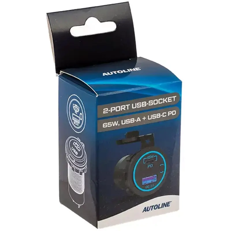 USB-stikdåse USB-A + USB-C 65W 12/24V - Cigarettænderstik og oplader - 6438255003486 - 3