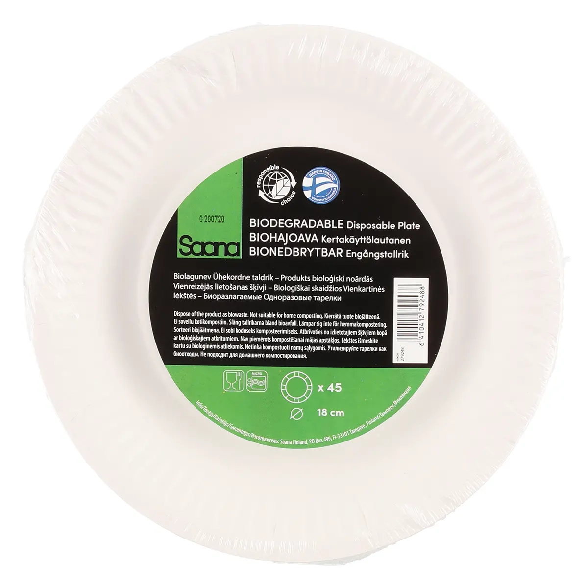 Engangstallerken bio 18cm 45stk - engangsbestik og servietter - 6410412792488 - 0