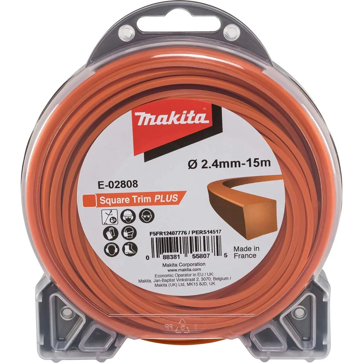 Makita trimmerens snor 2,4 mm 15 m kvadrat E - Trimmertråde og trimmerhoveder - 088381558075 - 0