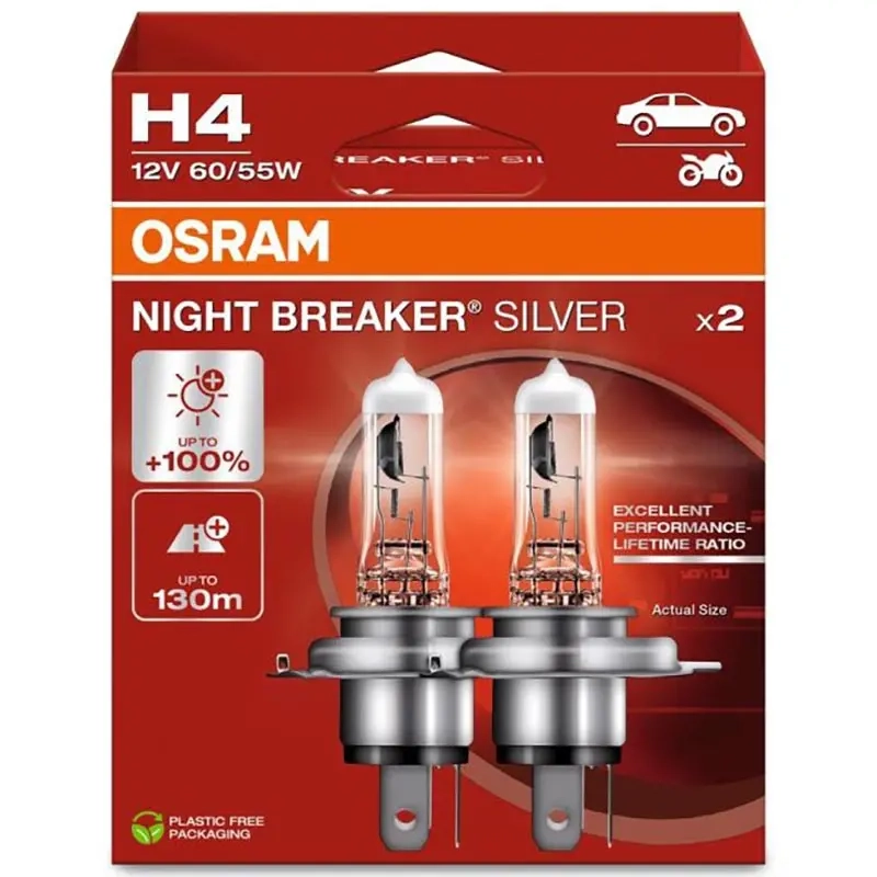 Osram H4 Nightbreaker silver 2 stk - Halogen lamper - 4062172387453 - 0