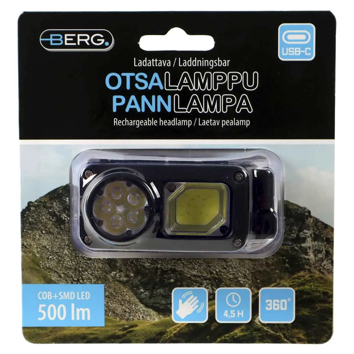 Berg genopladelig pandelampe 500lm - Forlygter - 6418536041147 - 4