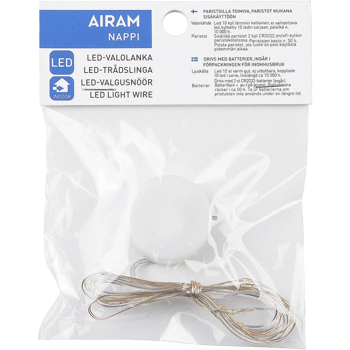 Airam Knap 10led sølvråd 90cm - Batteri lys - 6435200208163 - 2