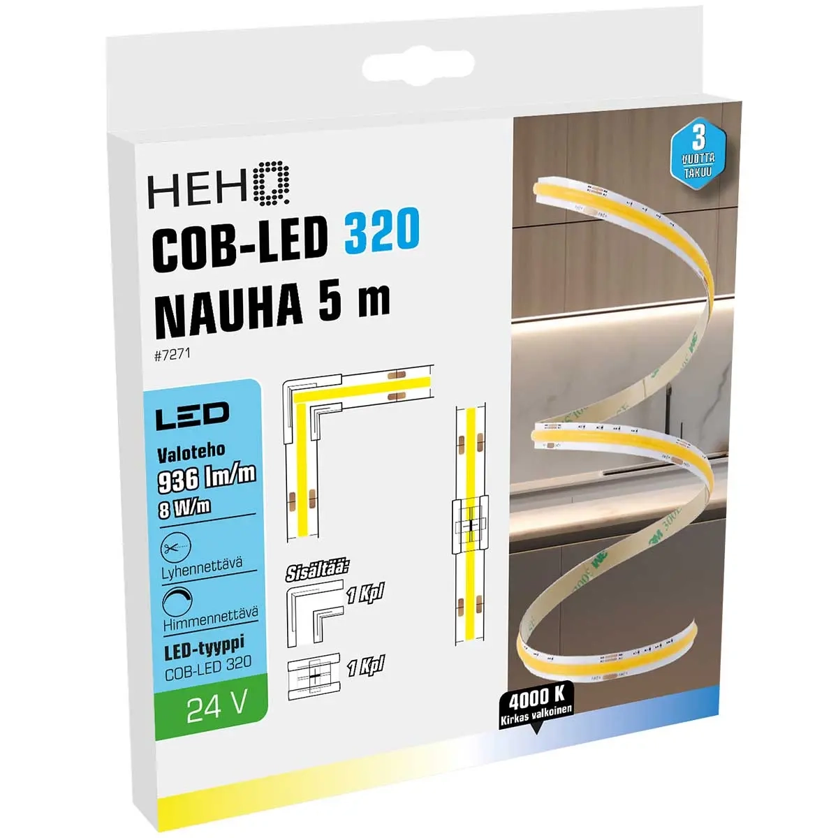 Led bånd COB 5m 24V 4000K 8mm IP65 - LED strip og LED strip - 6438152072714 - 0