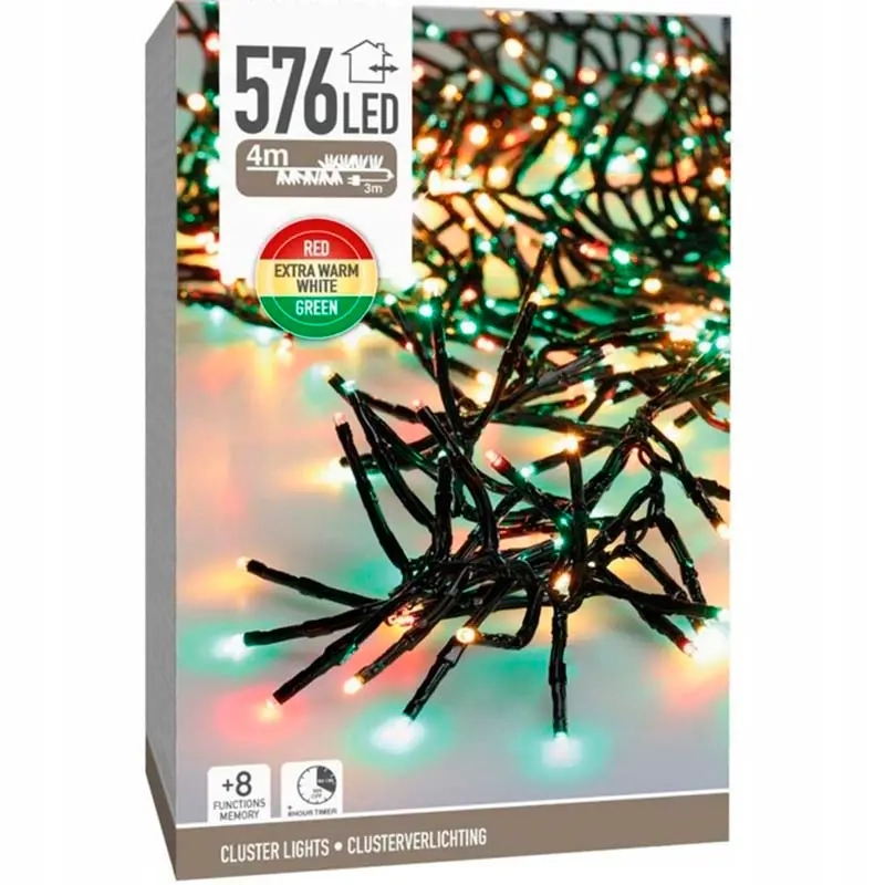 Ljusserie Cluster 576 LED Tre färger 4m - Ljusslingor utomhus och inomhus - 8720573813556 - 0