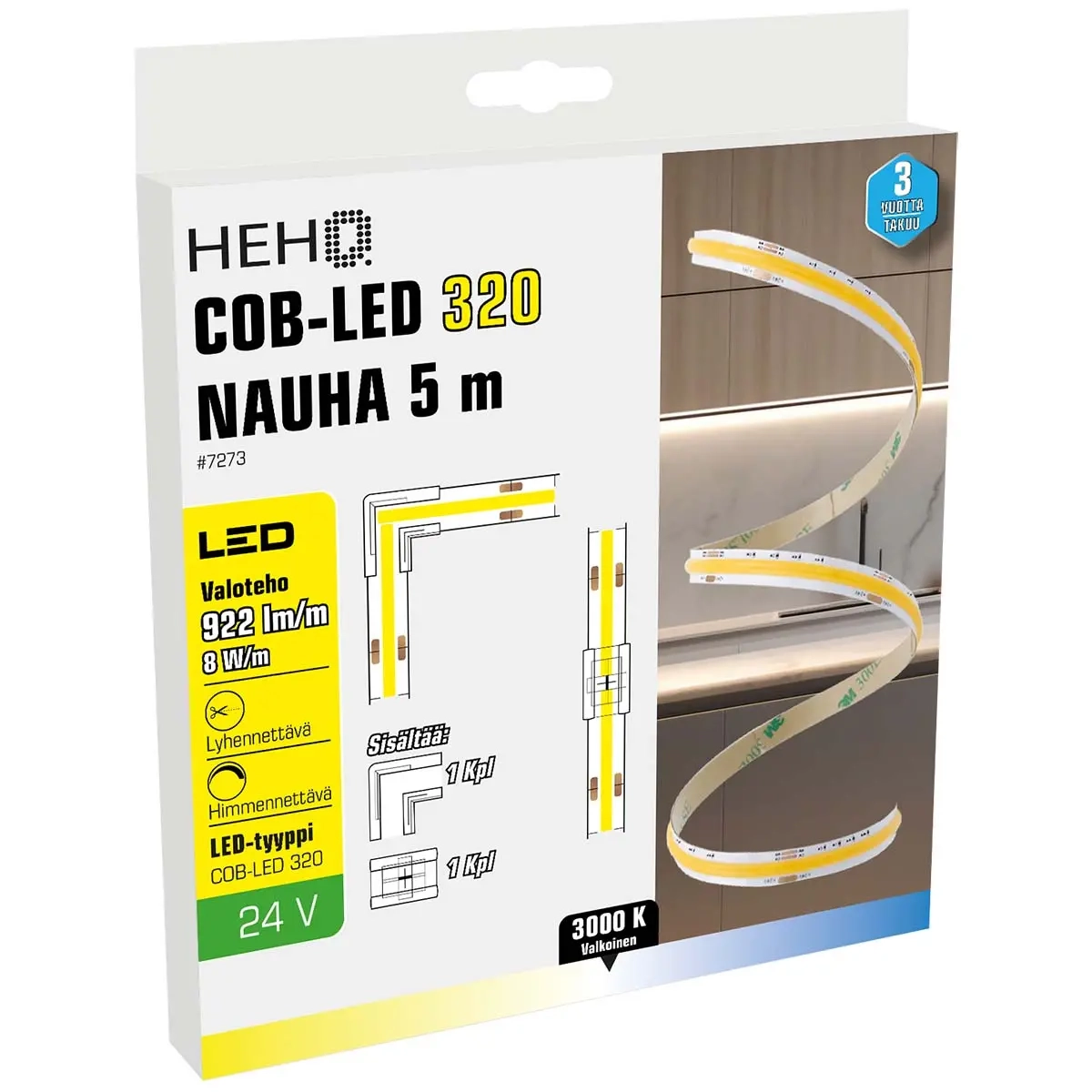 Led bånd COB 5m 24V 3000K 8mm IP65 - LED strip og LED strip - 6438152072738 - 0