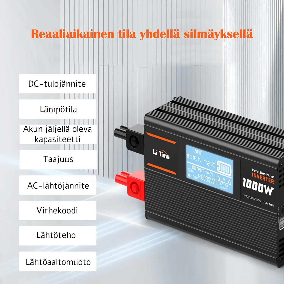 Inverter 1000W 12V med fast kontrollpanel - Inverter för bilar - 6438471348026 - 6