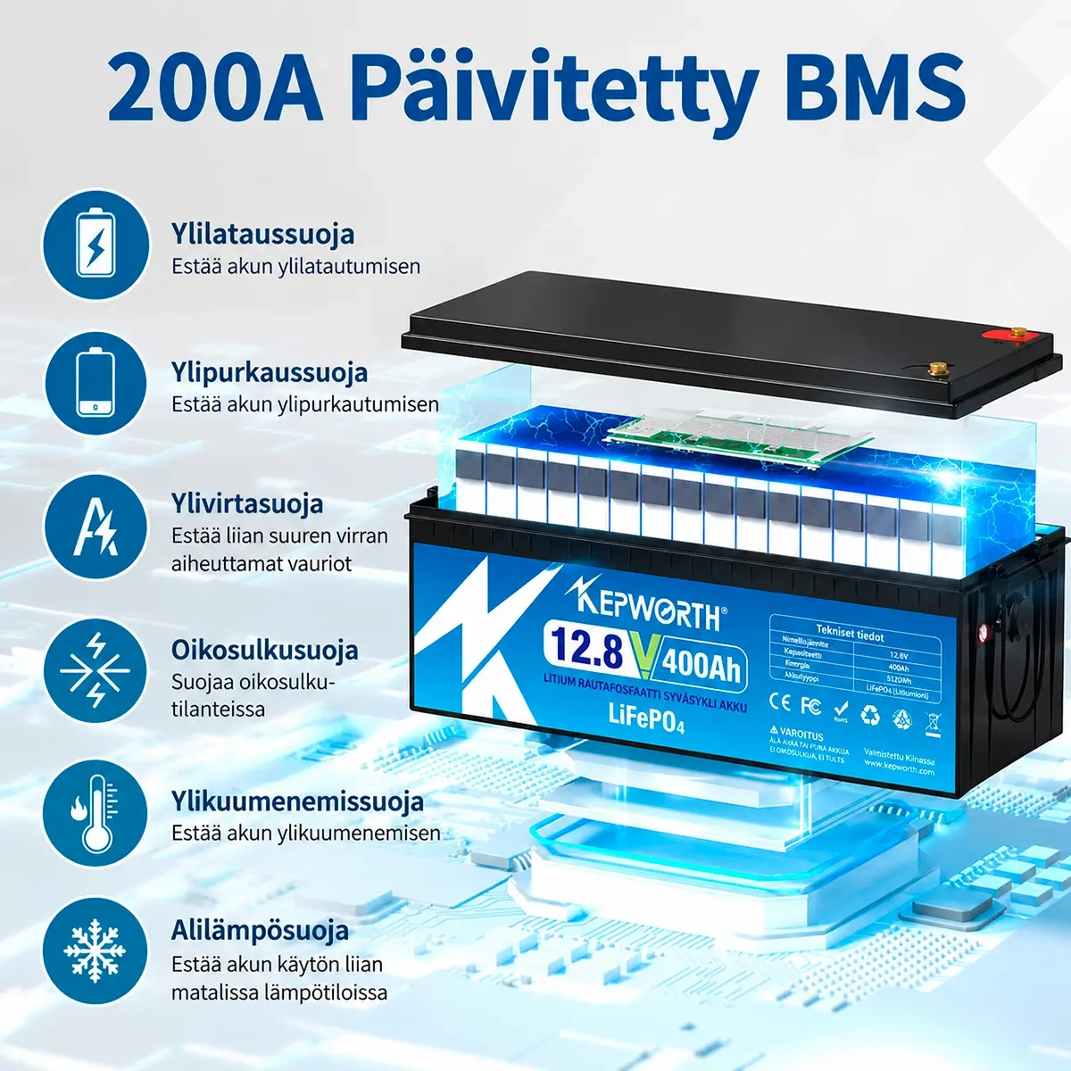 Kepworth LiFePO4-batteri 12V 400Ah Bluetooth - LiFePO4-batterier - 6438471351101 - 3